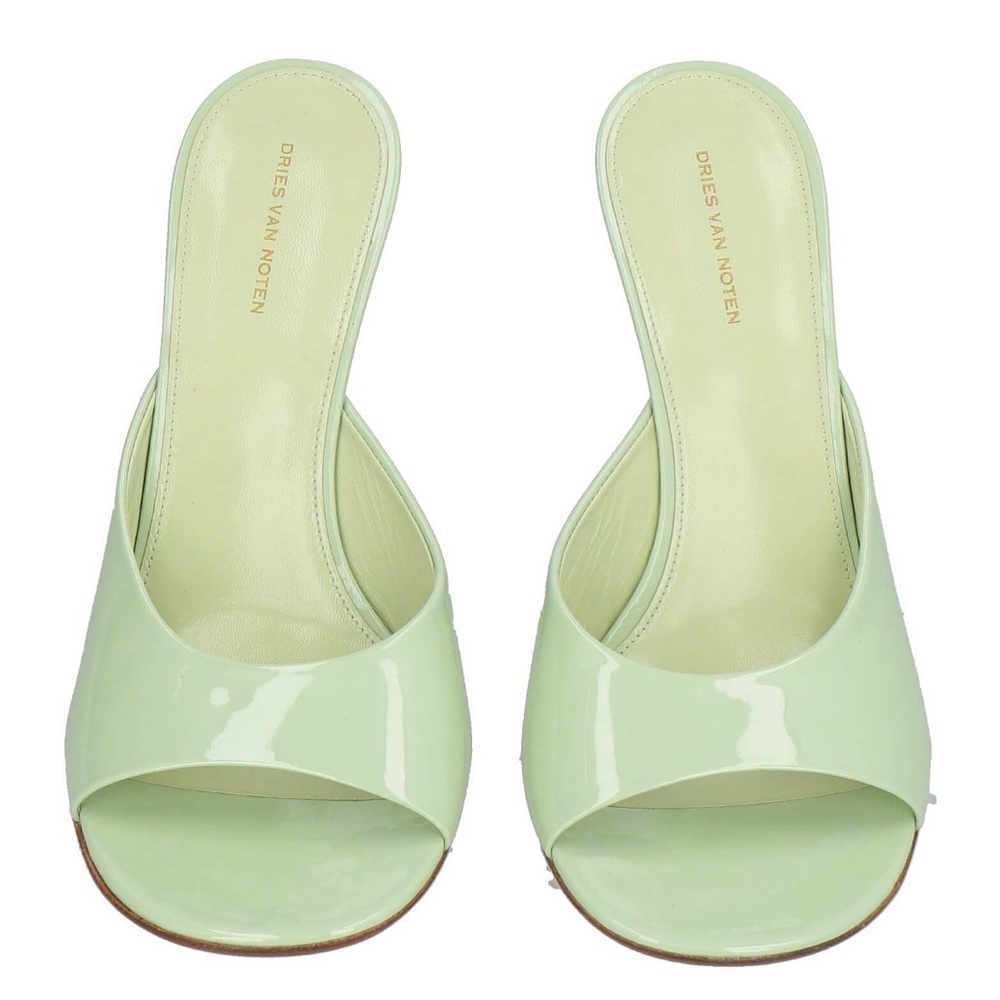 Dries Van Noten celery patent leather peep-toe emerald lucite 110mm wedges - Picture 3 of 4